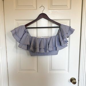 Off the Shoulder Navy Striped Crop